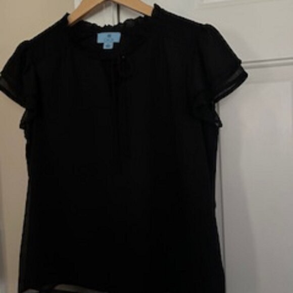 Women's Top Brand: CeCe Size Small black Short Sleeves Tie in Front Has Lining - Picture 1 of 3